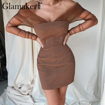 Glamaker Oka patchwork sexy v krku bodycon šaty Žien elegantné party krátke zimné základné šaty 2020 nové Dámy