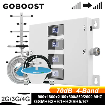 GOBOOST Mobilný Telefón Signál Booster Súprava 70 db Štyri Pásma GSM 900/20/5/1/3/7 Celulárnej Repeater Boost 2G, 3G, 4G Hlas+Údaje Zosilňovač