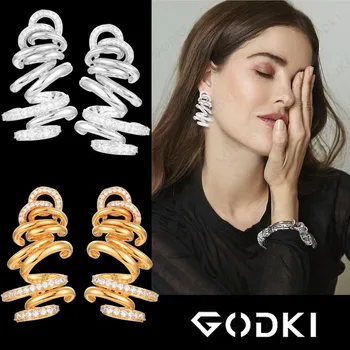 GODK Monako Dizajn Luxusné Tornádo Sandstorm Vyhlásenie Náušnice Pre Ženy, Svadobné Kubický Zirkón Strany Dubaj Svadobné Šperky
