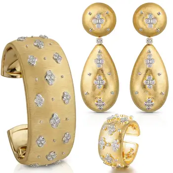 GODKI Luxusné 3KS Otvoriť Prsteň Náramok Náušnice Šperky Set Pre Ženy, Svadobné Svadobné Cubic Zirconia Dubaj STRANY SVADOBNÉ Šperky 2020