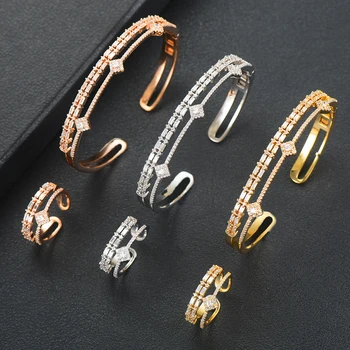 GODKI Luxusné Bagutte Crystal Saudská Arábia Náramok Prsteň Šperky Set Pre Ženy, Svadobné Zapojenie brincos para ako mulheres 2020