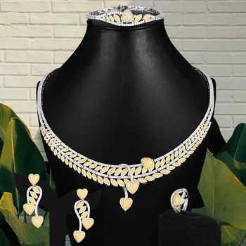 GODKI VEĽKÝ Módne 4PCS Luxusné Kríž Listy Afriky Šperky Sady Pre Ženy, Svadobné Party Zirkón Dubaj Svadobné Šperky Indickej 2020