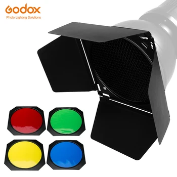 Godox BD-04 Stodola Dvere + Honeycomb Mriežky + 4 Farebný Filter pre Štandardný Reflektor