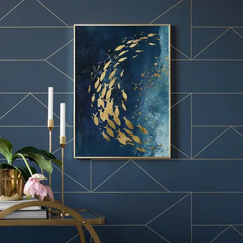 Golden Fish & Motýľ Wall Art Papier alebo Plátno na Maľovanie Krajiny obrazov na Stenu Pre Obývacia Izba Dekor