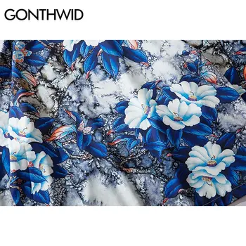 GONTHWID Japonský Štýl Kvety Tlače Kimono Cardigan Haori Bundy Mužov Harajuku Bežné Bunda Streetwear Hip Hop Coats