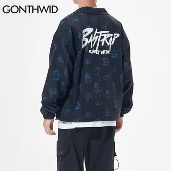 GONTHWID Kaktus Tlač Windbreaker Krátke Bundy Kabáty Streetwear Hip Hop Harajuku Bežné Jacket Mens 2020 Módne Topy Outwear