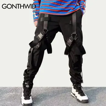 GONTHWID Multi Pracky Pásky, Vrecká Joggers Cargo Hárem Nohavice Streetwear 2020 Muži Jeseň Hip Hop Bežné Tepláky Mužské Nohavice