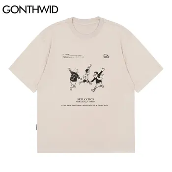 GONTHWID T-Shirts Lete Mužov 2021 Bežné Hip Hop Deti Tlač Bavlna Krátky Rukáv Tshirts Streetwear Harajuku Voľné Tričká Topy