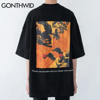 GONTHWID T-Shirts Streetwear Harajuku Zmeniť Svoje Myšlienky Anjel Maľovanie na Tričko Bavlna Hip Hop Bežné Krátke Tričká Topy