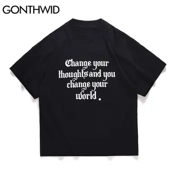 GONTHWID T-Shirts Streetwear Harajuku Zmeniť Svoje Myšlienky Anjel Maľovanie na Tričko Bavlna Hip Hop Bežné Krátke Tričká Topy
