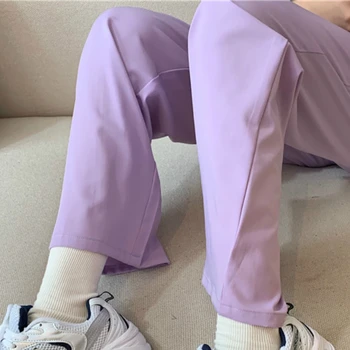 GOOHOJIO 2020 Nové Letné Širokú Nohu, Čierna Vintage Módy Nohavice Vysoký Pás Bežné Nohavice Ženy Elegantné Pure Purple Voľné Dlhé Nohavice