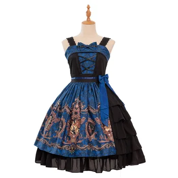 Gothic, vintage sladké lolita šaty kríž obväz roztomilý bowknot tlač cardigan viktoriánskej šaty kawaii dievča gothic lolita jsk cos