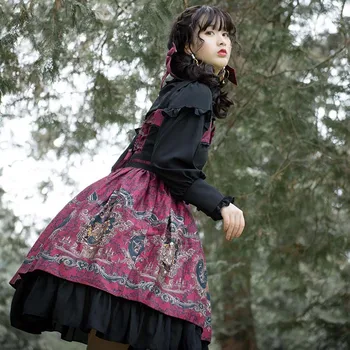 Gothic, vintage sladké lolita šaty kríž obväz roztomilý bowknot tlač cardigan viktoriánskej šaty kawaii dievča gothic lolita jsk cos
