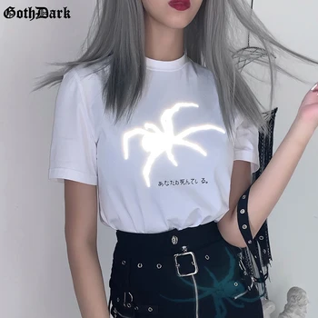 Gotická Tmavé Vintage Gotický Grunge Harajuku Reflexné Spider Tlač Ženy T-shirt Emo Y2K Egirl Lete Roku 2020 Elegantné Biele Tričko Punk