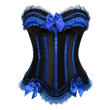 Gotický modrá korzety, šaty sukne, kostýmy vintage prekladané kvetinová čipka up overbust korzet bustier pre ženy tanečné oblečenie