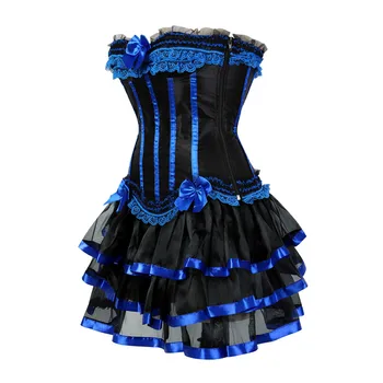 Gotický modrá korzety, šaty sukne, kostýmy vintage prekladané kvetinová čipka up overbust korzet bustier pre ženy tanečné oblečenie