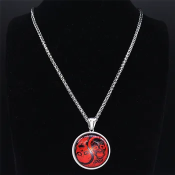 Gotický Yin Yang Lebky z Nehrdzavejúcej Ocele Náhrdelníky pre Ženy/Mužov, Strieborná Farba Šperky, Náhrdelníky collares de acero inoxida NXS03