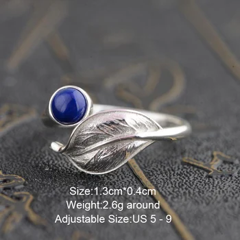GQTORCH Vintage 925 Sterling Silver Dámske Prstene List Kvet Tvar Vykladané Lapis Lazuli Červená Onyx Prírodný Kamenný Kruh Otvoru Typ