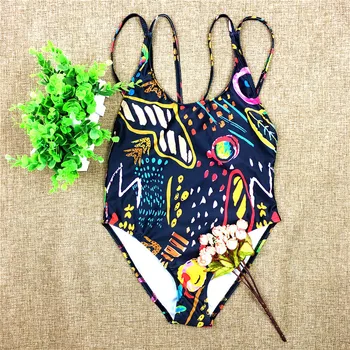Graffiti Vytlačiť plavky jednodielne Plavky Obväz Plavky Ženy Trikini Kombinézu Monokiny Plávanie Kostýmy Plávať Nosenie XS