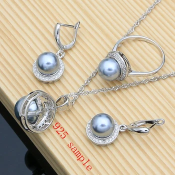 Gray Pearl Striebro 925 Šperky Sady Perlový Náramok, Náušnice, Prsteň Náhrdelníky Sady pre Ženy, Svadobné Party Darček k Narodeninám Dropshipping