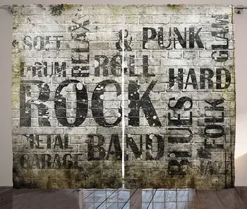 Grunge Záclony Hudby Stenu s Punk-Jazz Rock Garáž Mäkké Blues, Folk Art Kalnej Grafické Obývacej Izby, Spálne, Okno Závesy