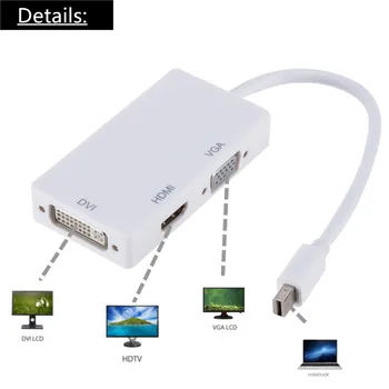 Grwibeou 3 v 1 Mini DP DisplayPort-HDMI/DVI/VGA Displej Port, Kábel usb Adaptér pre Converter Kábel Pre Apple MacBook Air Pro MDP