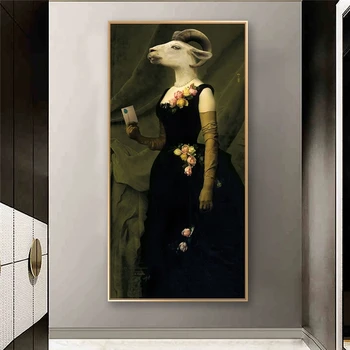Grófka z Kôz Dobové Plagáty a Vytlačí Zvierat v Obleku Plátne, Obrazy Na Stenu, Nordic Umelecké Plátno, Obraz Domova