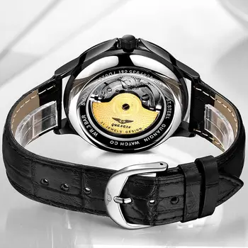 GUANQIN 2018 Mechanické hodinky mužov nepremokavé Automatické zlato kostra, koža mužov sledovať, Fázy Mesiaca, hodiny luxusné relogio masculino