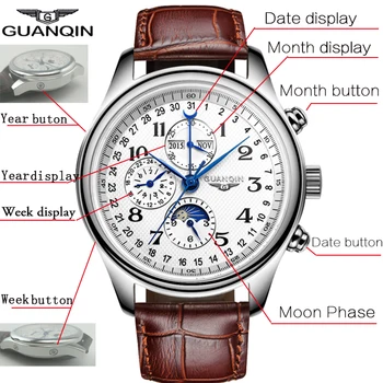 GUANQIN Mužov Automatické Mechanické Hodinky Multifunkčné Relogio Masculino Nepremokavé Športové Nehrdzavejúcej Top Značky Luxusné hodinky 2020