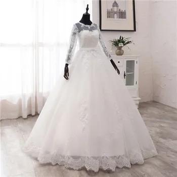 Guľové Šaty Milú Mimo Bieleho Tylu Celý Rukáv Svadobné Šaty 2020 Dlhej 100 cm Vlak Svadobné Šaty Manželstva plue veľkosť 6