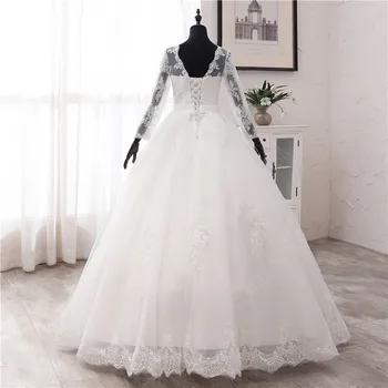 Guľové Šaty Milú Mimo Bieleho Tylu Celý Rukáv Svadobné Šaty 2020 Dlhej 100 cm Vlak Svadobné Šaty Manželstva plue veľkosť 6