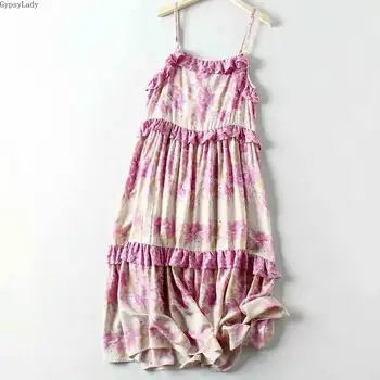 GypsyLady Vintage fialová ružová Strappy Šaty Golierom krku Letné Šaty bez Rukávov Elegantné dlhé boho Šaty Žien 2020 plážové šaty