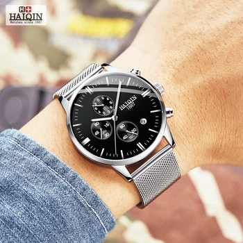 HAIQIN Business Quartz hodinky pánske Top značky luxusné Quartz hodinky športové náramkové hodinky mužov oka pásu hodiny 2019 Relogio Masculino