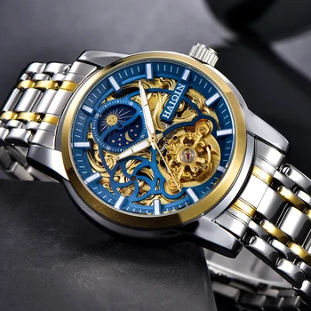 HAIQIN Luxusné Hodinky Muži hodinky 2020 luxusné Značky sledovať mužov automatické Mechanické náramkové hodinky pánske Zlaté Tourbillon reloj hombre