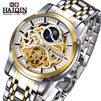 HAIQIN Luxusné Hodinky Muži hodinky 2020 luxusné Značky sledovať mužov automatické Mechanické náramkové hodinky pánske Zlaté Tourbillon reloj hombre