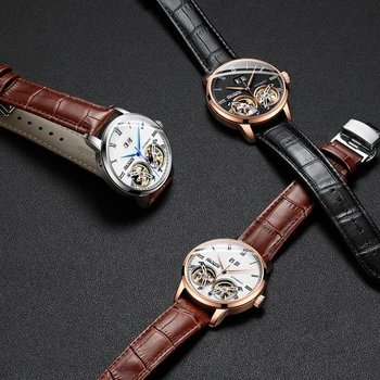 HAIQIN pánske Hodinky Mechanické luxusné hodinky dvojité Tourbillon 50m Nepremokavé mužov Náramkové hodinky Reloj Mecanico hombres de 2020