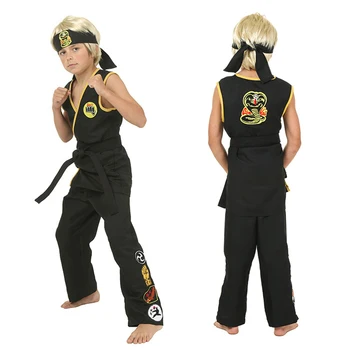 Halloween cosplay kostým deti luxusné čierne karate, taekwondo kostým
