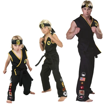 Halloween cosplay kostým deti luxusné čierne karate, taekwondo kostým