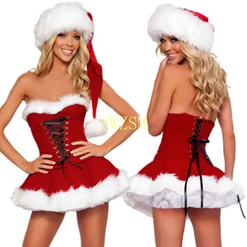 Halloween cosplay kostým S M L XL 2XL Vysoko Kvalitné Ženy Vianočné Šaty, Sexy Red Velvet Dovolenku Šaty, Kostým Santa Claus