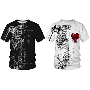 Halloween Kostra T-Shirt 3D Tlač Unisex Kostým Pre Ženy, Mužov, Čierna/Biela Novinka trvanlivé