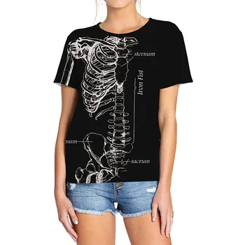 Halloween Kostra T-Shirt 3D Tlač Unisex Kostým Pre Ženy, Mužov, Čierna/Biela Novinka trvanlivé