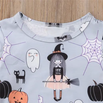 Halloween Kostým Batoľa Detský Baby Girl Šaty Ghost Karikatúra Tlače Dlhý Rukáv Šaty Party Šaty Bežné Bavlnené Oblečenie 1-6T