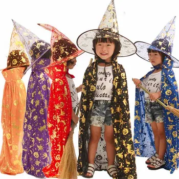 Halloween kostým satin cape s klobúk pre deti chlapcov sprievodcu a dievčatá čarodejnice cosplay Halloween party