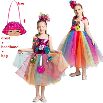 Halloween Kostýmy pre deti, Dievčatá, Pstruh Candy Šaty Deti Lízatko Modelovanie Frock Lete Detí, Narodeniny, Party Oblečenie+taška