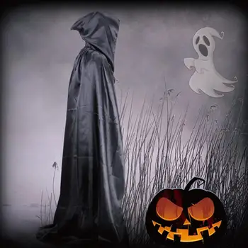 Halloween Kostýmy Pre Dospelých Smrti Cosplay Kostýmy Black Čierny Plášť S Kapucňou Strašidelné Čarodejnice Diabol Úlohu Hrať Cosplay Dlhý Čierny Plášť Nové