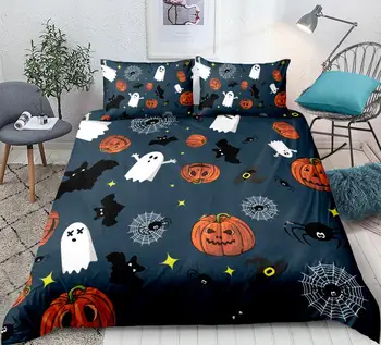 Halloween Perinu nastaviť Bat s Tekvicové posteľná bielizeň set 3ks Festival deka pokrytie Orange obliečok móda, bytový textil