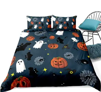 Halloween Perinu nastaviť Bat s Tekvicové posteľná bielizeň set 3ks Festival deka pokrytie Orange obliečok móda, bytový textil