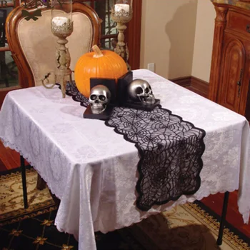 Halloween Stôl Runner Black Spider Web Lebky Kostra Ghost Web Tabuľka Kryt Krbom Kuchyňa Domov Festival Party Dekorácie