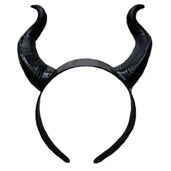 Halloween Čarodejnice Čierne Dlhé Ox Horn Hlavový Most Film Demon Zlá Kráľovná Lesk Vlasov Hoop Gotický Cosplay Kostým Headpiece