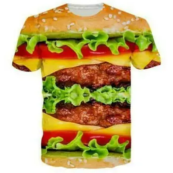 Hamburger Ovocie Potraviny 3D Tlač Ženy Muži T-shirt Rukáv Bežné Graphic Tee Dary
